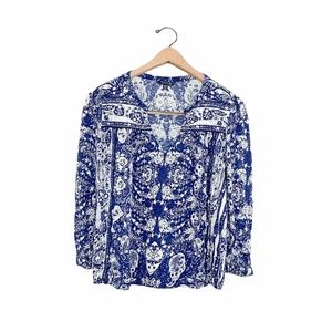 Lucky‎ Brand Blue White Boho Print Tunic Blouse XS